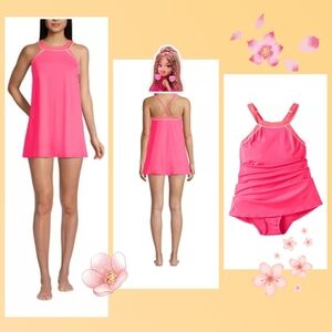 🆕️LANDSEND Chlorine Resistant High Neck Swim Dress One Piece Swimsuit